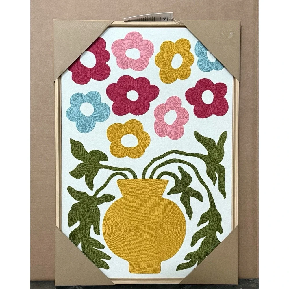 New 18 X 26 BP Home Embroidered Woven Wall Art Decor Flowers In Vase Vibrant
